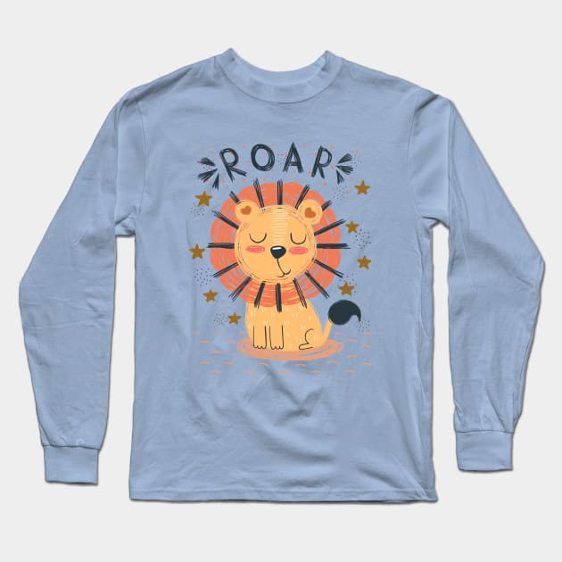 lion roar cartoon Long Sleeve T-Shirt by Mako Design 